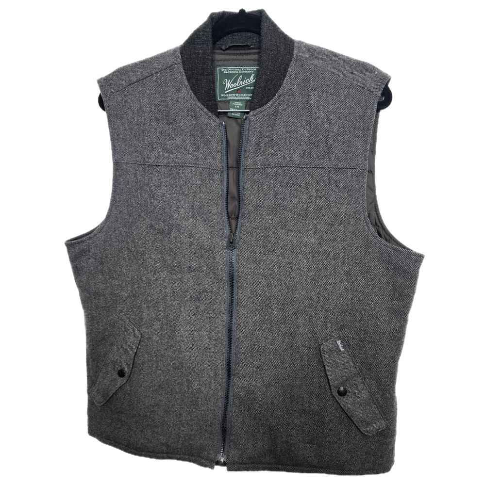 Woolrich Men's L Bear Claw Vest Wool Full Zip Quilted Lining Old Money fashion
